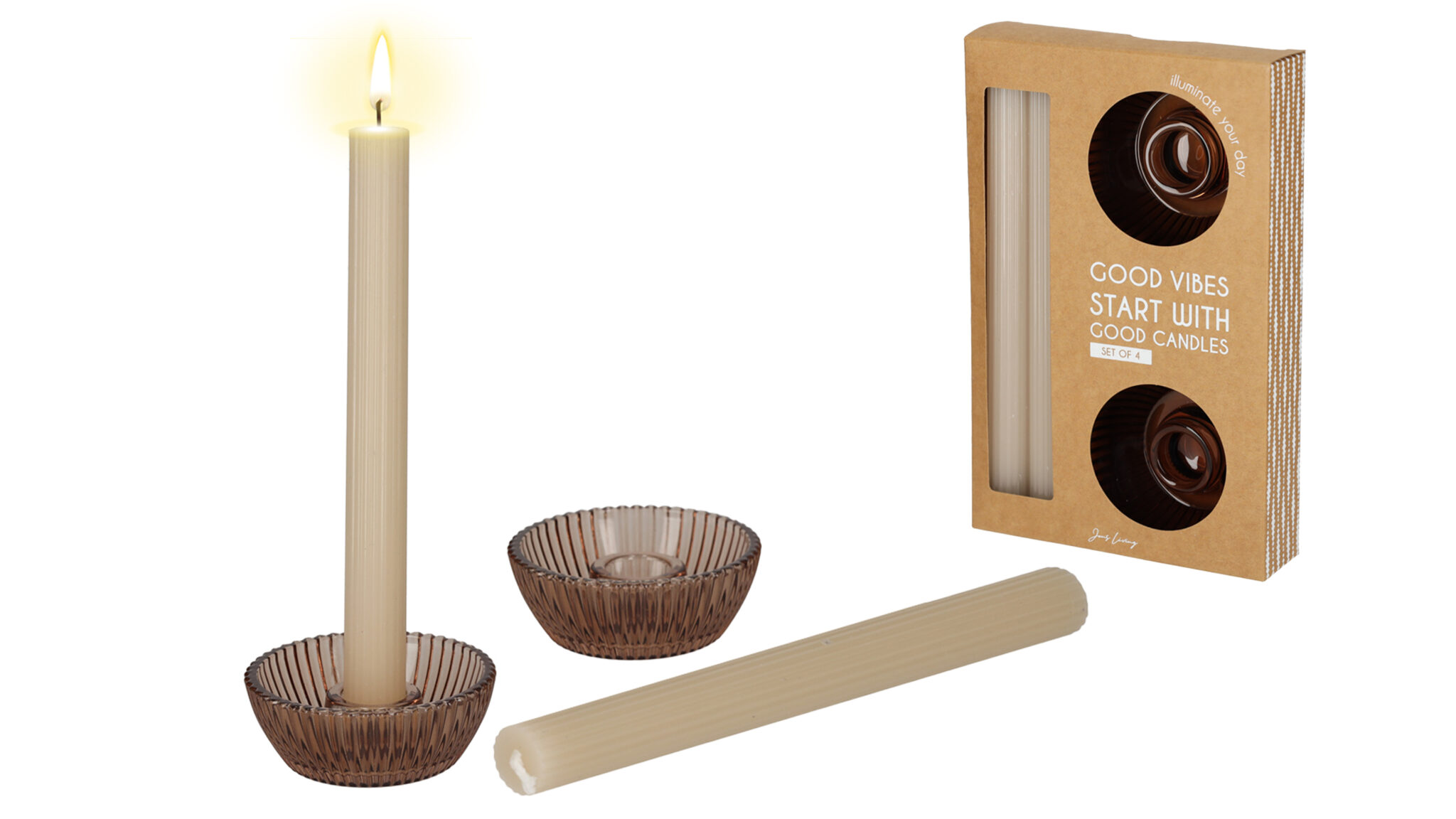 530 Jens Living Giftset Kandelaar En Kaars Bruin