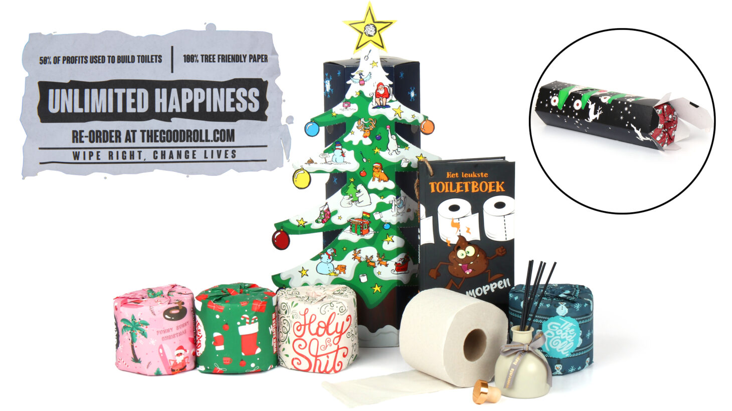 Kerstcadeau met toiletrollen, kerstboom en geurset