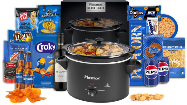 Origineel kerstpakket met bier, wijn en slowcooker