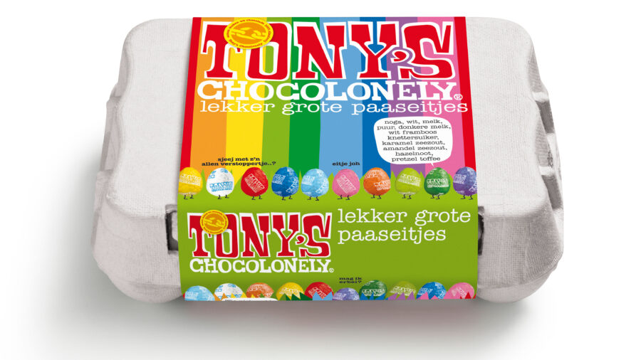 Tony's chocolonely paaseitjes assorti in eierdoos