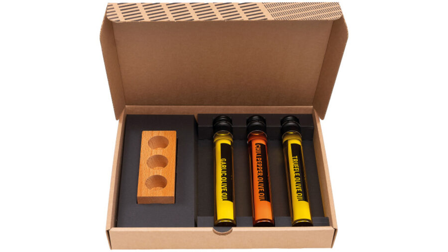 326 4 Delige Olijfolie Box Met Beukenhouten Houder