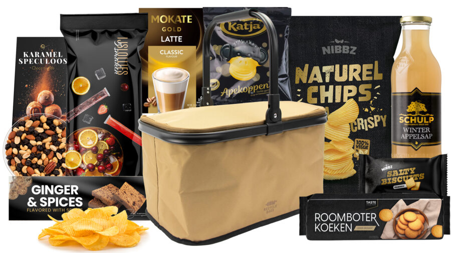 Boodschappen(koel)mand basket, Luxe kerstpakket, veel lekkernijen