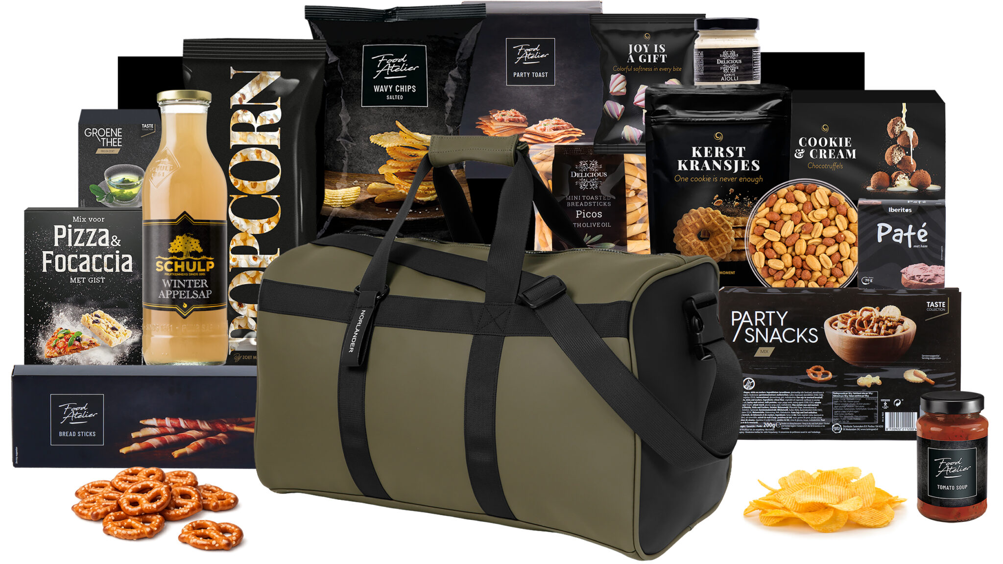 Luxe kerstpakket met zorgvuldig geselecteerde producten voor een sfeervol en origineel kerstcadeau.